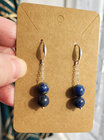 Bespoke Lapis Lazuli Crystal Silver Drop Earrings
