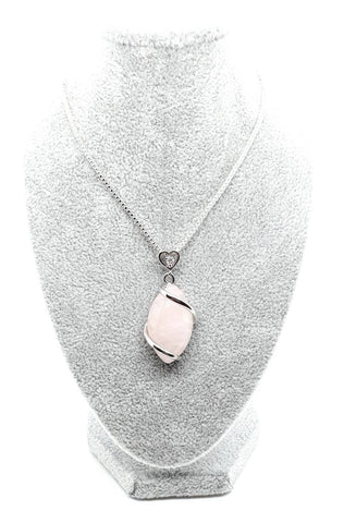 Pink Rose Quartz Crystal Necklace Pendant With Gemstone Heart