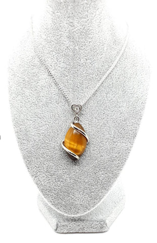 Tiger Eye Crystal Necklace Pendant With Silver Gemstone Heart