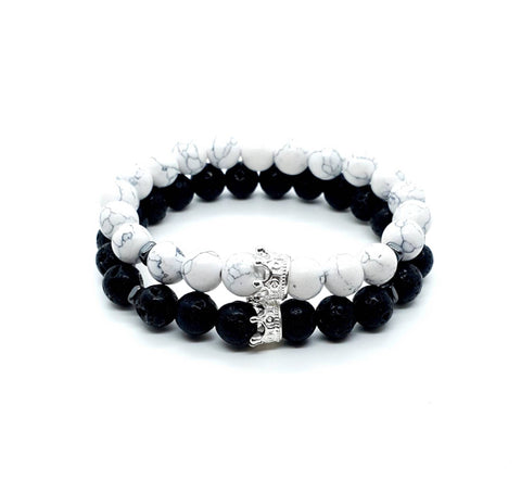 Couples Crystal Beaded Bracelets With Silver King and Queen Crown Charm