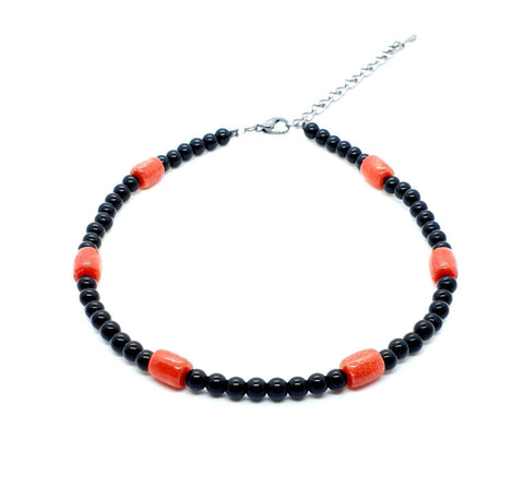 Black Beaded Anklet | Red Coral Stone Anklet | Queebo