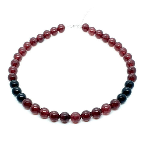Red Garnet Crystal Beaded Necklace With Black Agate Beads