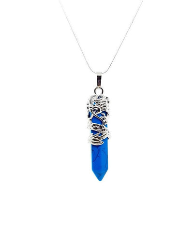 Point Blue Turquoise Crystal Necklace Pendant With Dragon