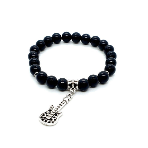 Black Beaded Bracelet With Guitar | Queebo