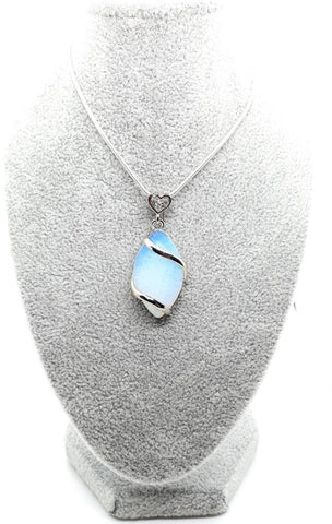 Opal Crystal Necklace Pendant With Silver Gemstone Heart