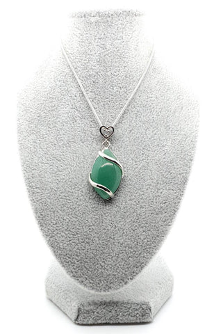 Green Aventurine Crystal Necklace Pendant With Silver Gemstone Heart