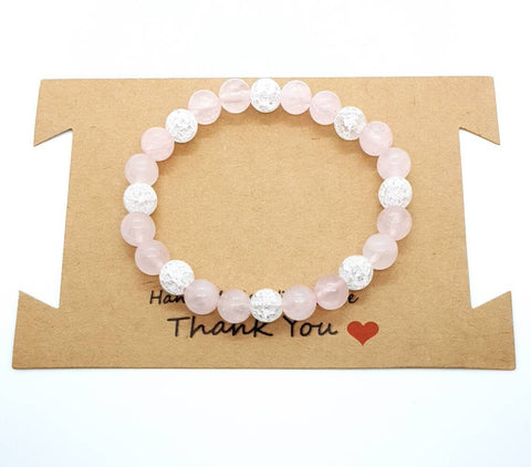Handmade Pink Rose Quartz Crystal Beaded Bracelet With Glass Beads