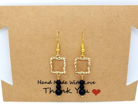 Gold Square Earrings | Crystal Square Earrings | Queebo