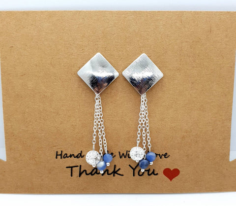 Handmade Blue Sodalite Crystal Silver Square Earrings