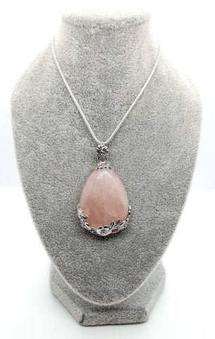 Rose Quartz Teardrop Crystal Necklace Pendant