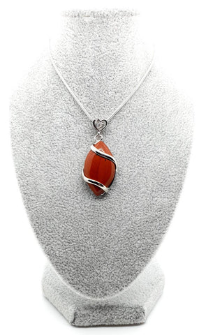 Red Jasper Crystal Necklace Pendant With Silver Gemstone Heart