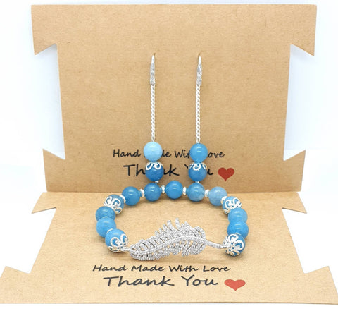 Handmade Blue Aquamarine Crystal Jewellery Set - Bracelet & Earrings