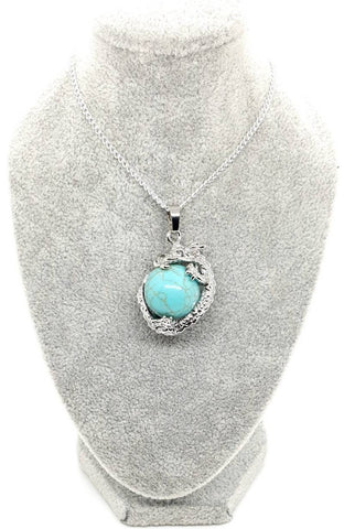 Green Turquoise Crystal Ball Necklace Pendant With Silver Dragon