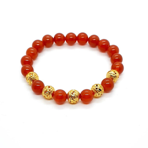 Handmade Red Carnelian Crystal Beaded Bracelet With Gold Butterfly Beads