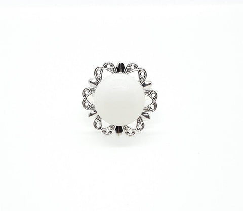 Silver Flower Ring With Moonstone Crystal Gemstone