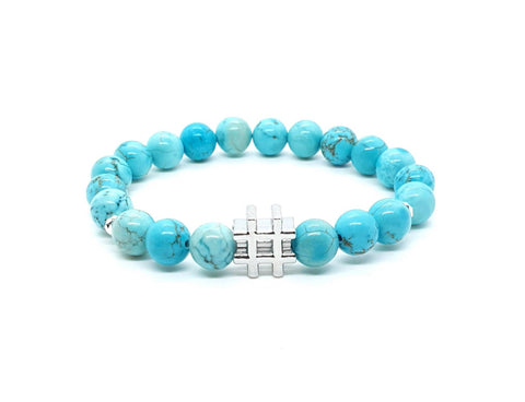 Green Turquoise Crystal Beaded Bracelet With Silver Hashtag