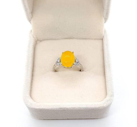 Silver Gemstone Adjustable Ring With Yellow Jade Crystal