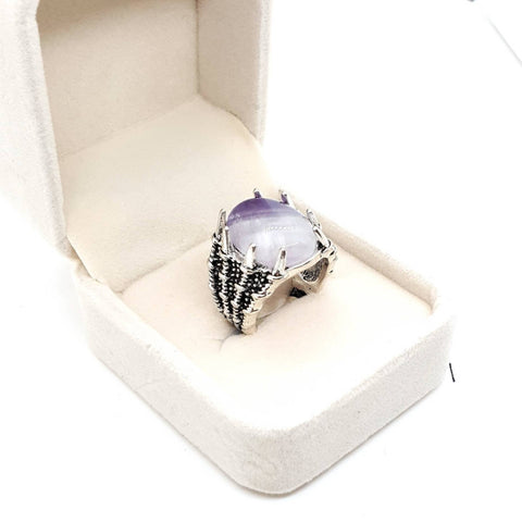 Vintage Silver Gothic Ring With Amethyst Crystal Stone