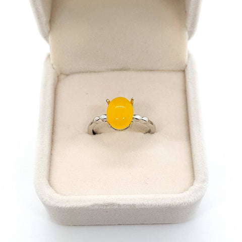Minimalist Silver Ring With Yellow Jade Crystal Gemstone