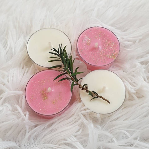 Tea Light Soy Wax Chocolate Cookie Scented Candles White & Pink - Pack of 4