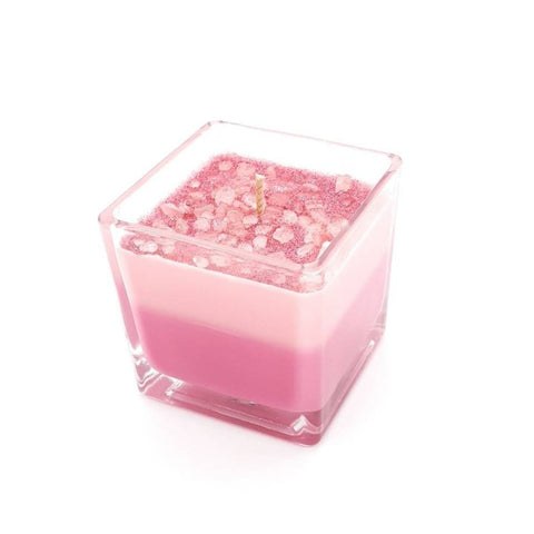 Luxury Pink Glass Cube Candle - Coffee & Hazelnut Cappuccino Scent