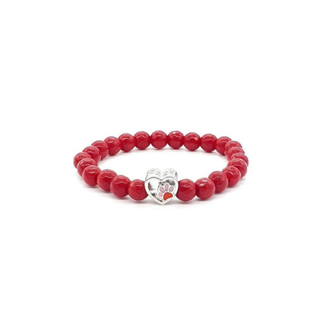 Red Coral Crystal Bracelet With Silver Heart