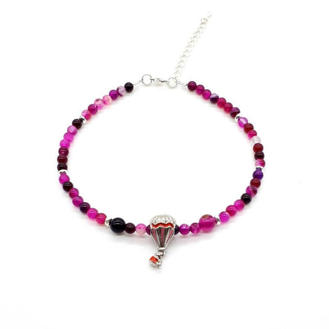 Pink Agate Crystal Anklet With Hot Air Balloon Charm