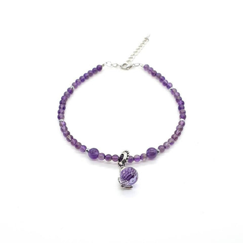 Purple Amethyst Crystal Anklet With Butterfly Charm