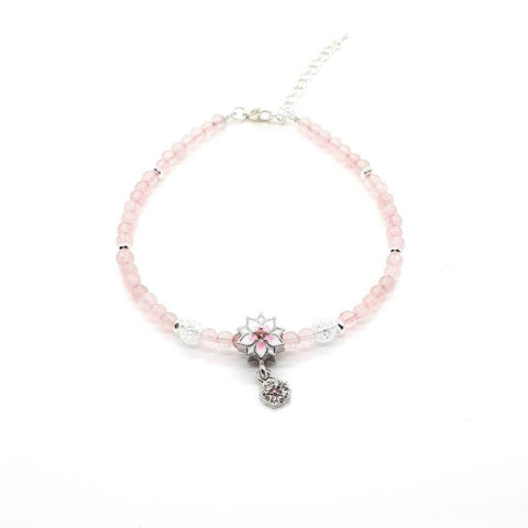 Rose Quartz Crystal Anklet With Daisy Flower Charm