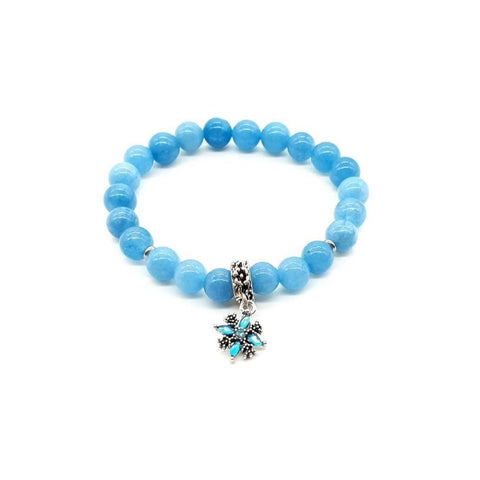 Blue Aquamarine Crystal Beaded Bracelet With Silver Star