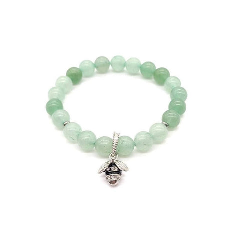 Green Aventurine Crystal Bracelet With Silver Bee Charm