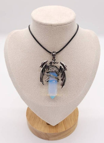 Large Point Opal Necklace Pendant With Dragon