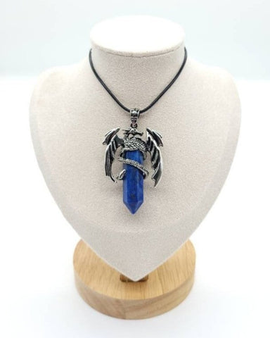 Large Point Blue Lapis Lazuli Necklace Pendant With Dragon