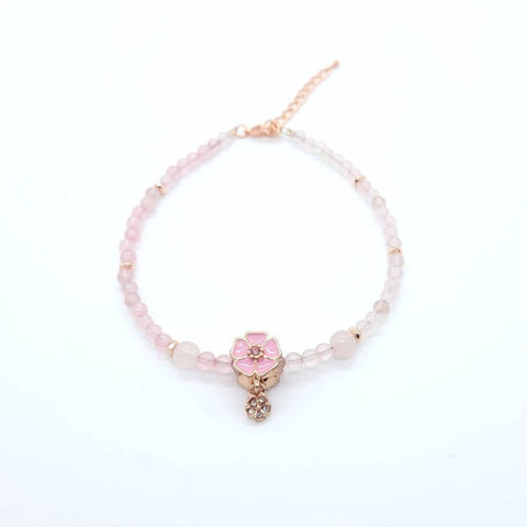 Rose Quartz Crystal Anklet With Pink Flower Charm
