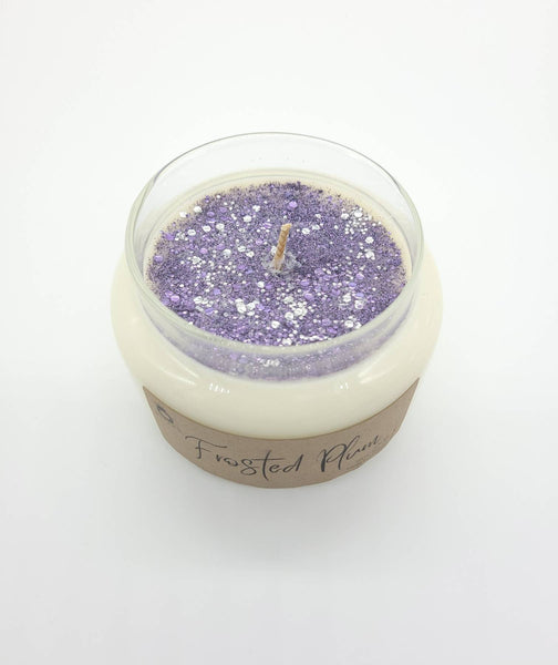 White & Purple Large Jar Candle With Glitters Frosted Plum Scent