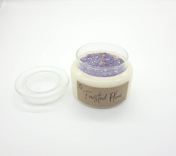 White & Purple Large Jar Candle With Glitters Frosted Plum Scent