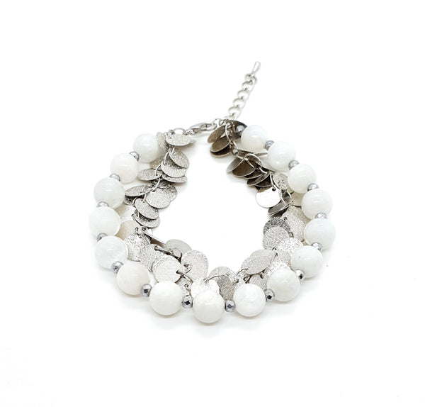 Handmade Moonstone Crystal Beaded Bracelet With Silver Chain
