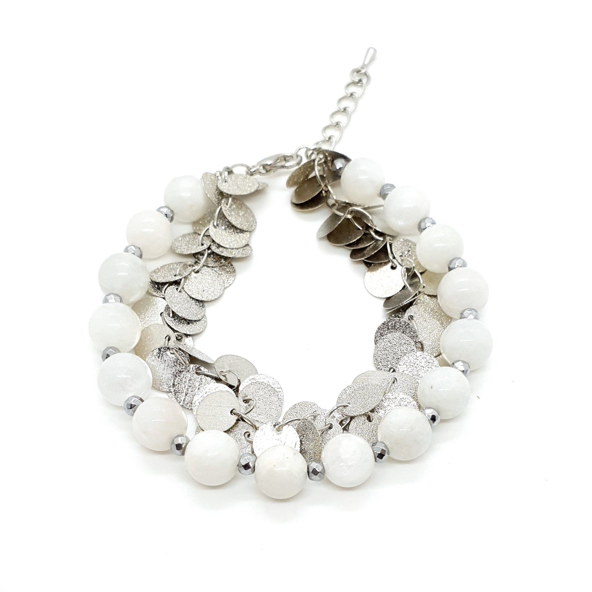 Handmade Moonstone Crystal Beaded Bracelet With Silver Chain