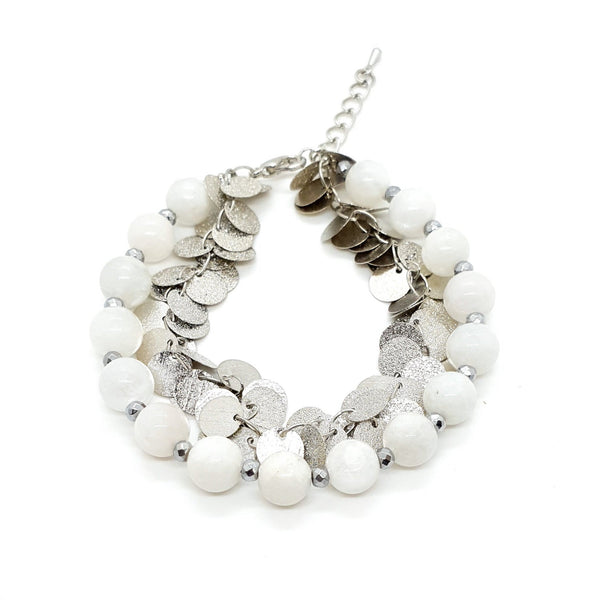 Handmade Moonstone Crystal Beaded Bracelet With Silver Chain