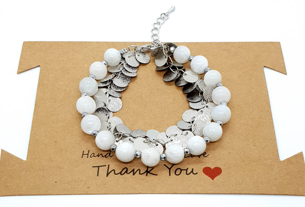 Handmade Moonstone Crystal Beaded Bracelet With Silver Chain
