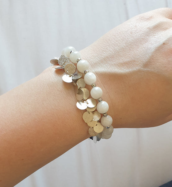 Handmade Moonstone Crystal Beaded Bracelet With Silver Chain