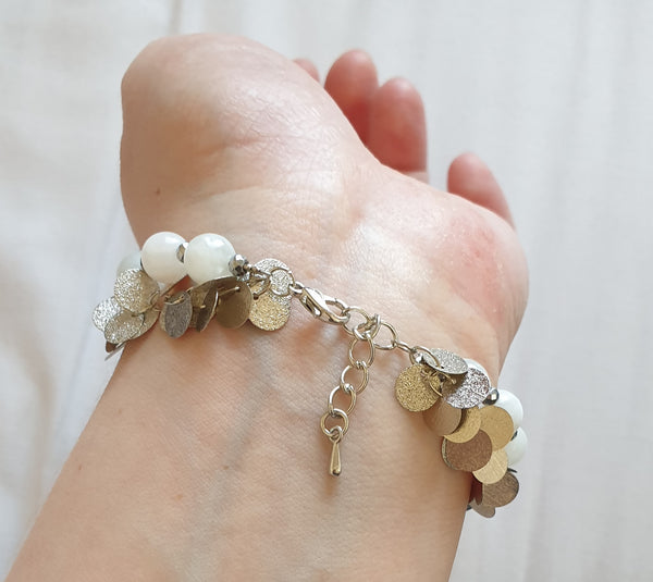 Handmade Moonstone Crystal Beaded Bracelet With Silver Chain