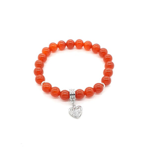 Handmade Red Carnelian Crystal Beaded Bracelet With Silver Love Heart
