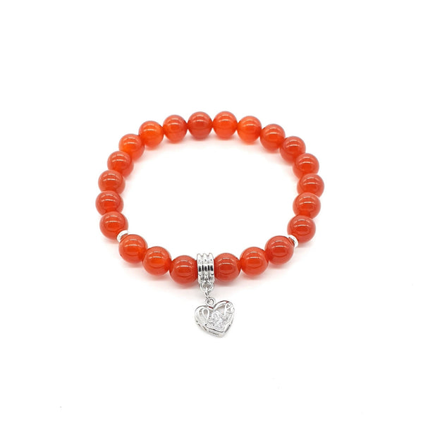Handmade Red Carnelian Crystal Beaded Bracelet With Silver Love Heart