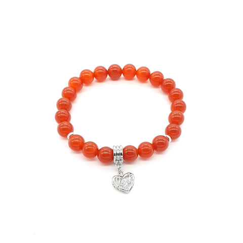 Handmade Red Carnelian Crystal Beaded Bracelet With Silver Love Heart