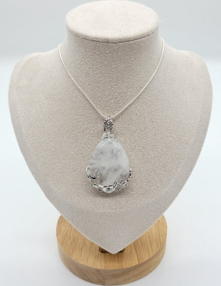 Clear Quartz Crystal Teardrop Pendant