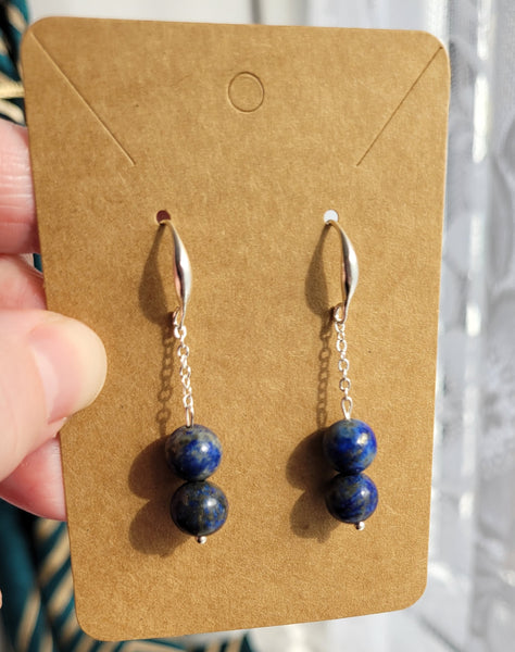 Bespoke Lapis Lazuli Crystal Silver Drop Earrings