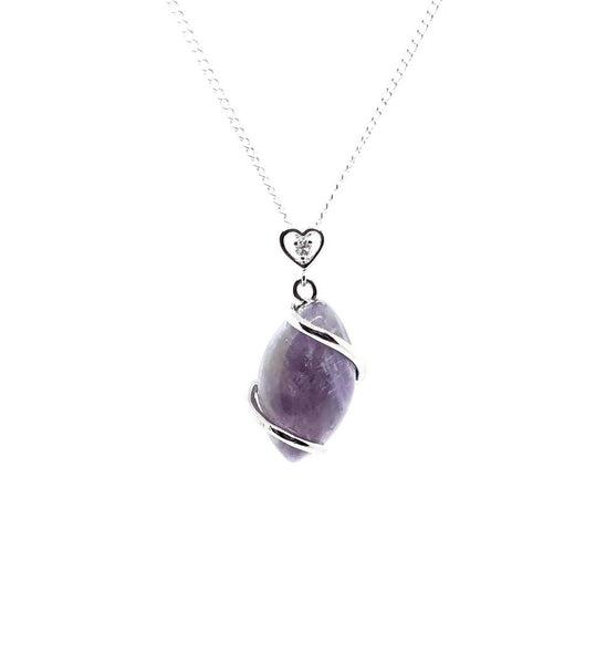 Purple Amethyst Crystal Necklace Pendant With Small Gemstone Heart