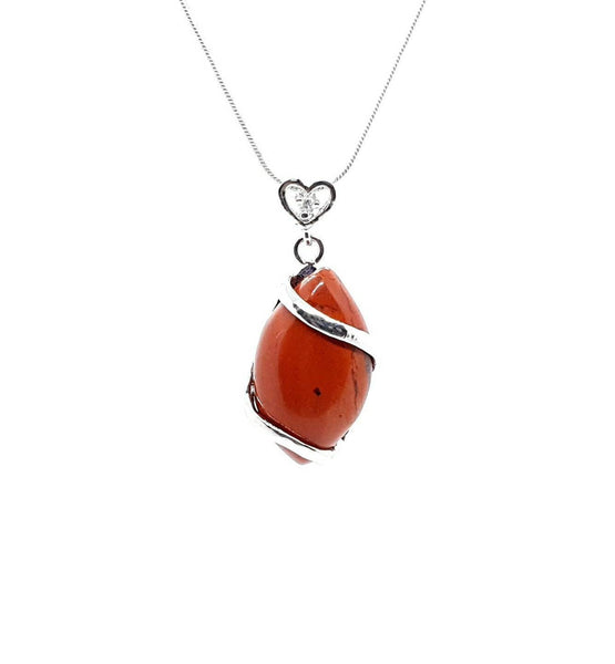 Red Jasper Crystal Necklace Pendant With Silver Gemstone Heart