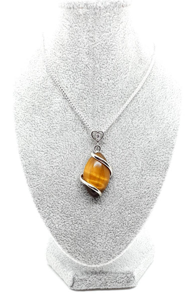 Tiger Eye Crystal Necklace Pendant With Silver Gemstone Heart
